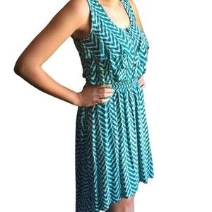 Teal and white ruffle top high low dress size XS
